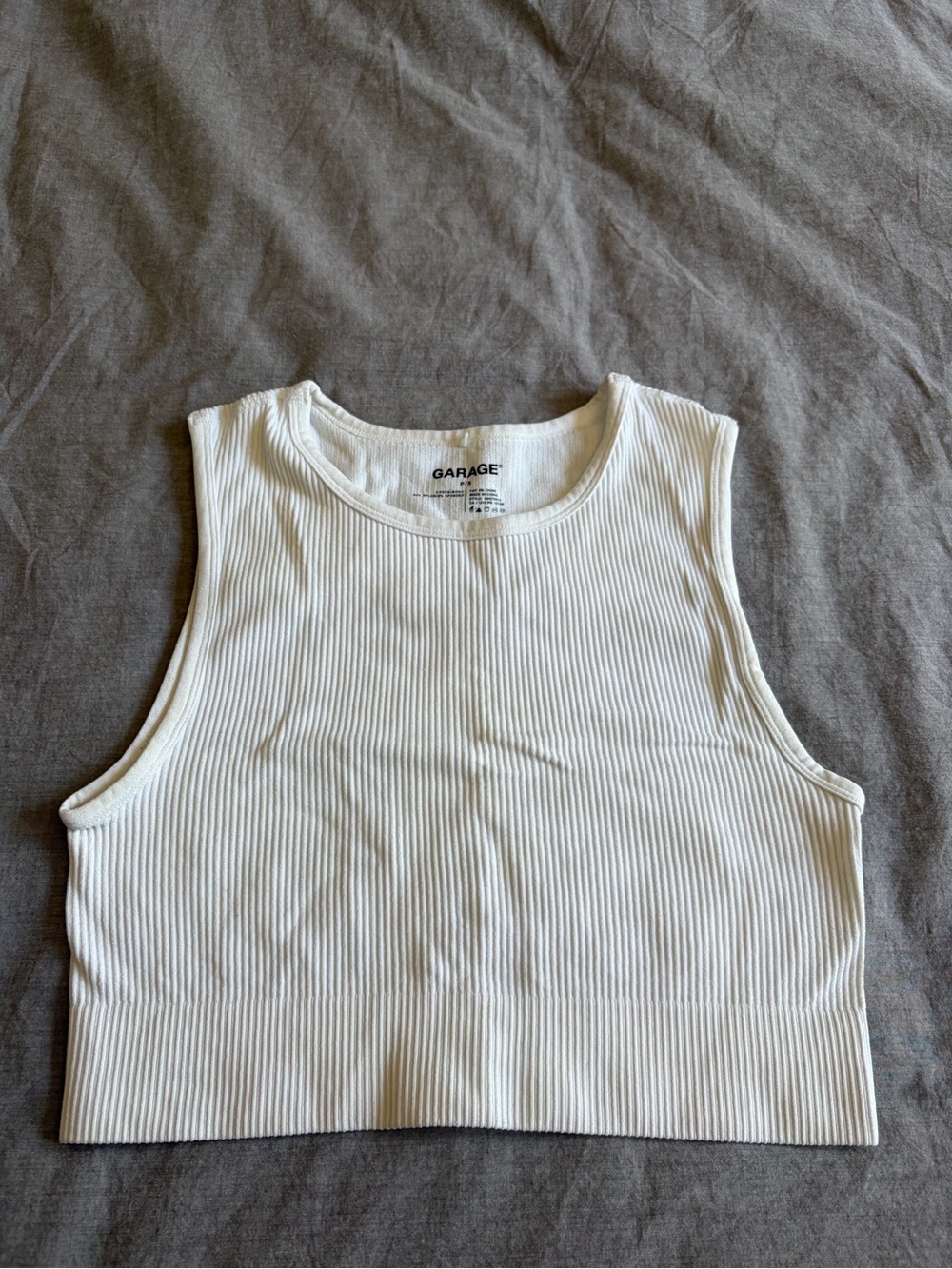 Garage White Ribbed Cropped Tank Top